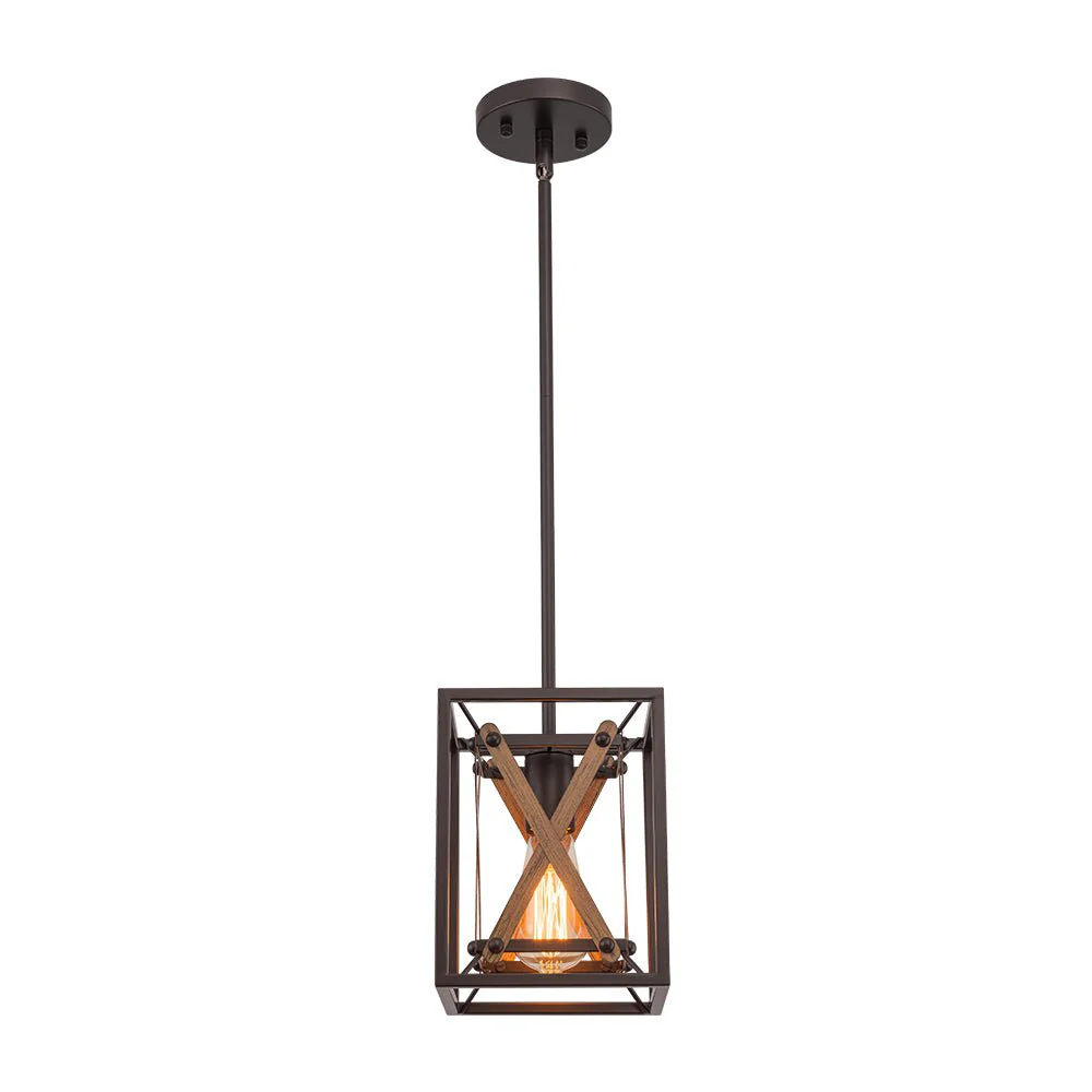 Rustic Industrial 1-Light Square Cross Cage Pendant Light - Image 11