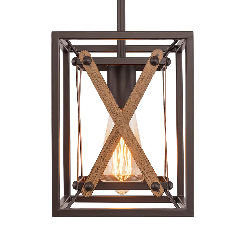 Rustic Industrial 1-Light Square Cross Cage Pendant Light - Image 12