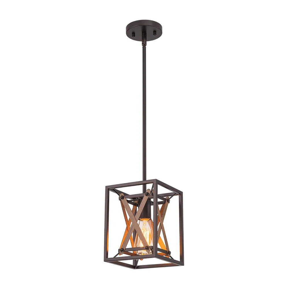 Rustic Industrial 1-Light Square Cross Cage Pendant Light - Image 3