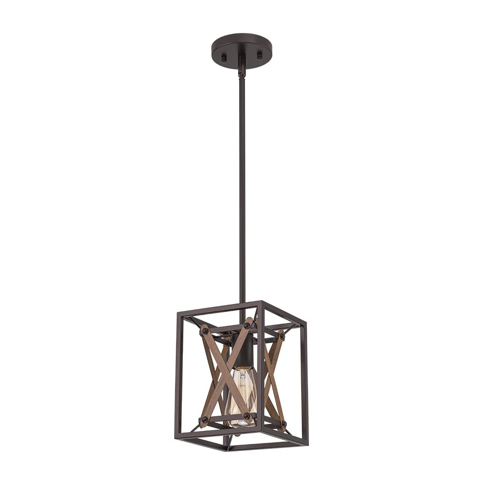 Rustic Industrial 1-Light Square Cross Cage Pendant Light - Image 4