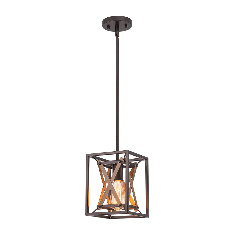 Rustic Industrial 1-Light Square Cross Cage Pendant Light - Image 5