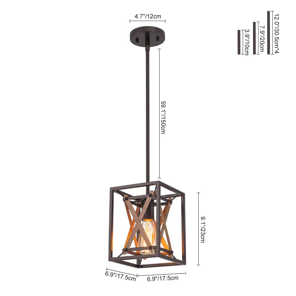 Rustic Industrial 1-Light Square Cross Cage Pendant Light - Image 8
