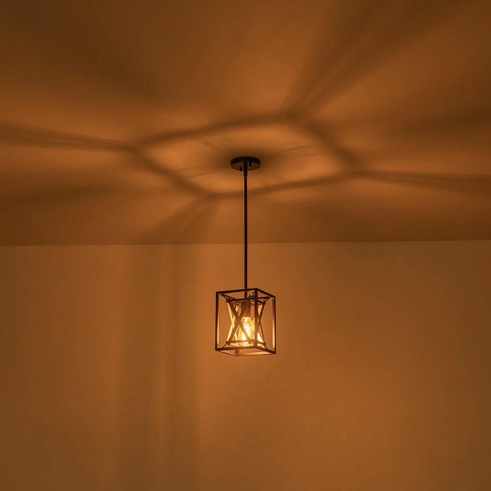 Rustic Industrial 1-Light Square Cross Cage Pendant Light - Image 9