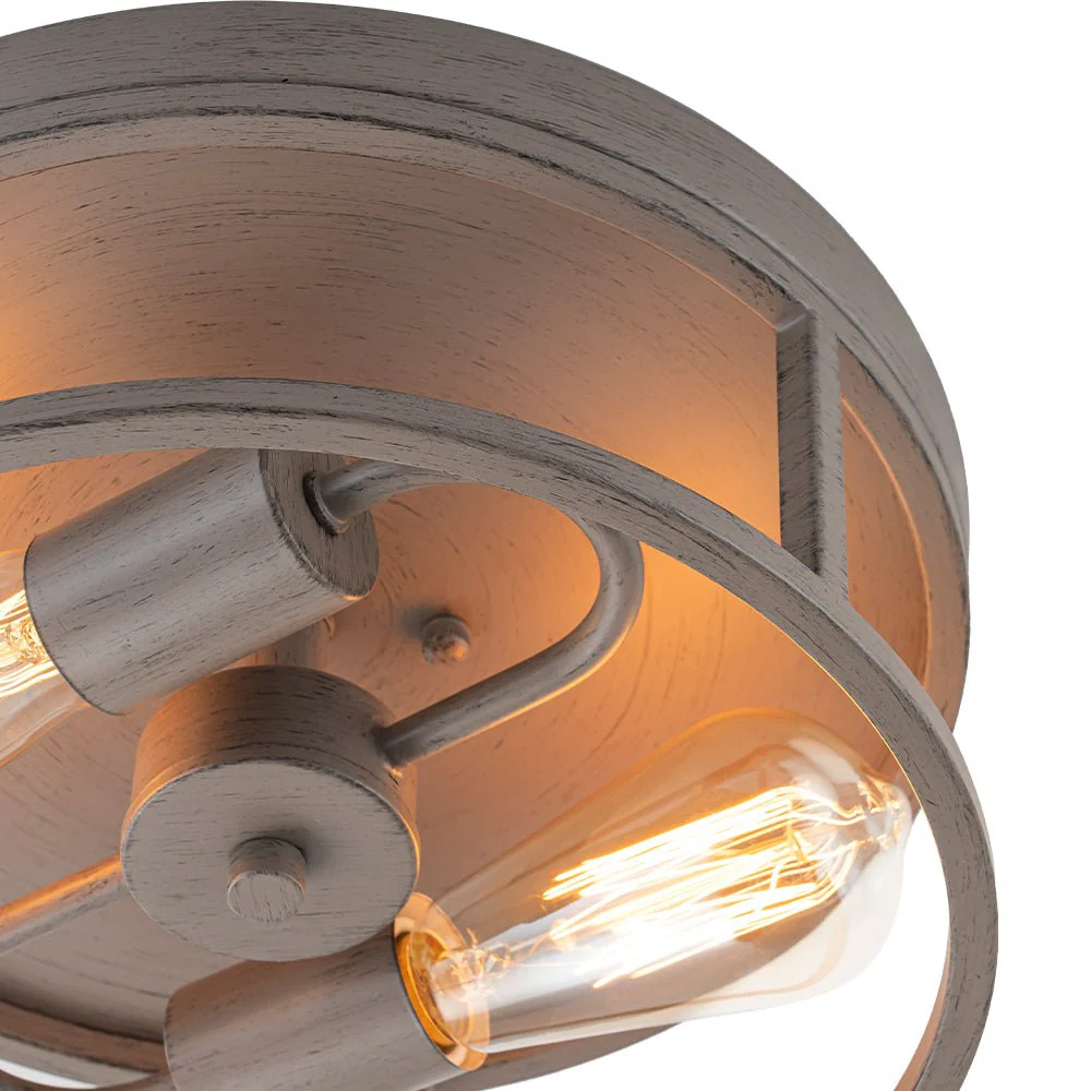 Grey Wood Grain Drum Cage Flush Mount Ceiling Light - Image 10