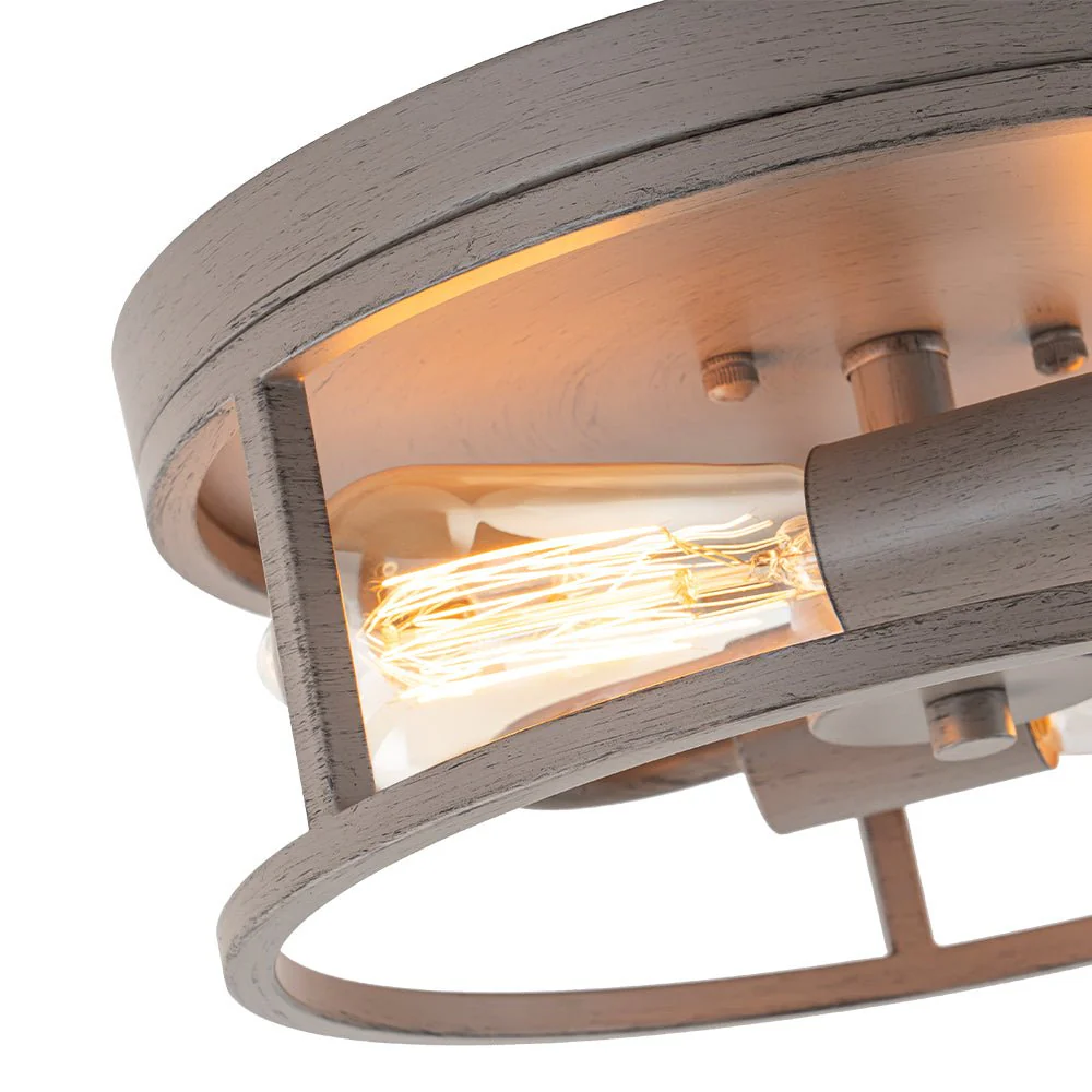 Grey Wood Grain Drum Cage Flush Mount Ceiling Light - Image 11