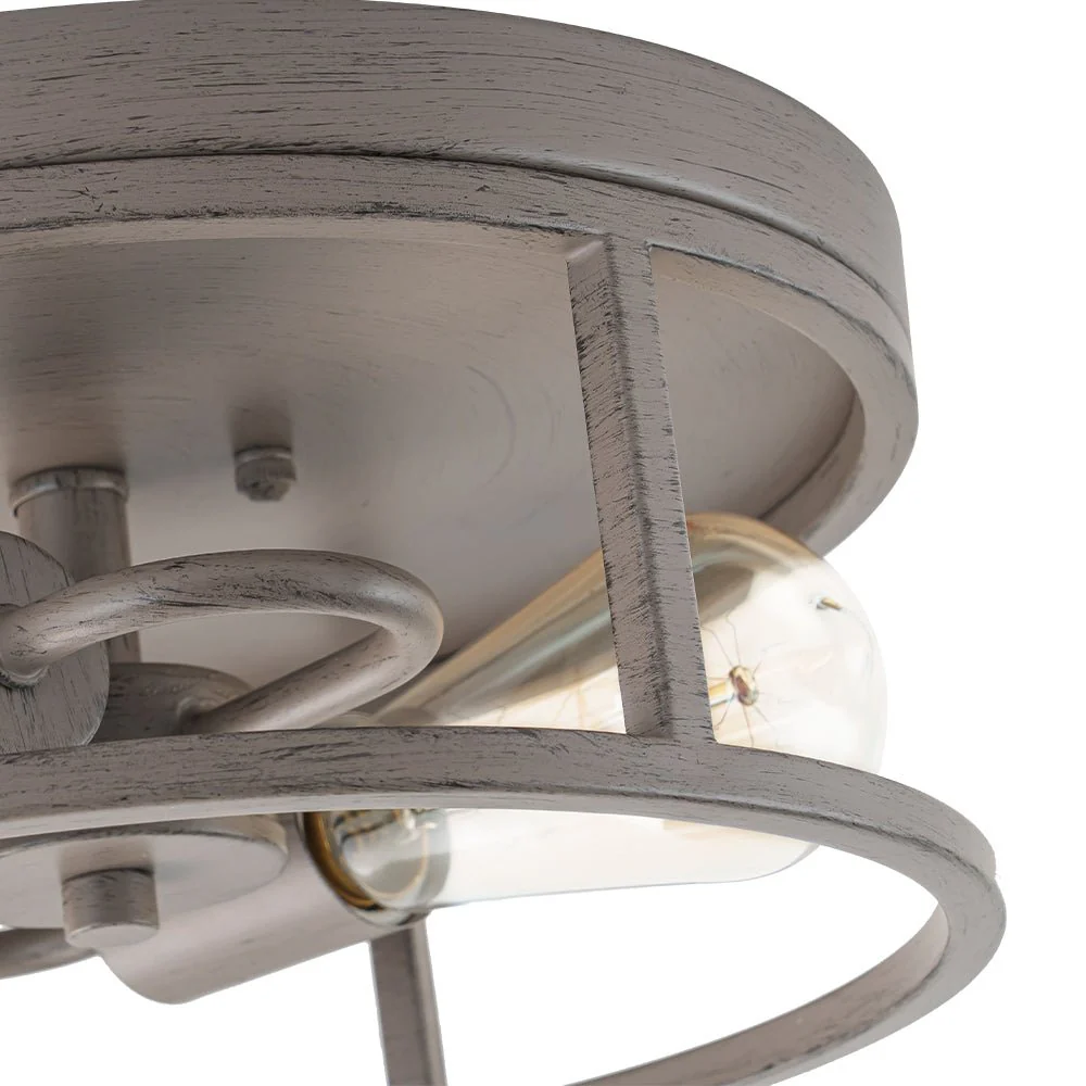 Grey Wood Grain Drum Cage Flush Mount Ceiling Light - Image 12