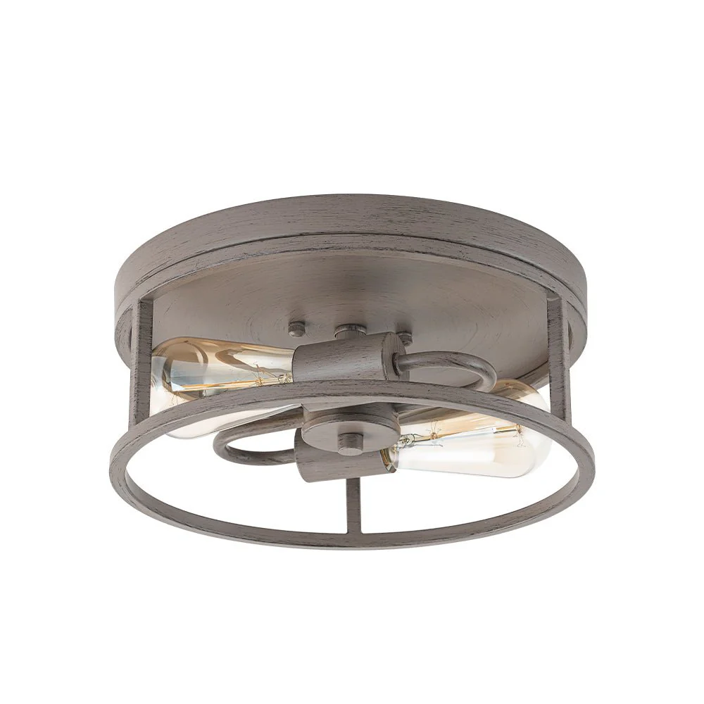 Grey Wood Grain Drum Cage Flush Mount Ceiling Light - Image 4