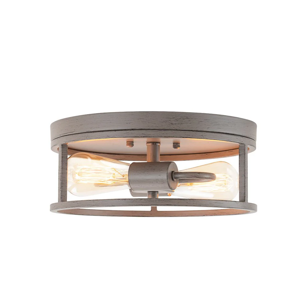 Grey Wood Grain Drum Cage Flush Mount Ceiling Light - Image 5