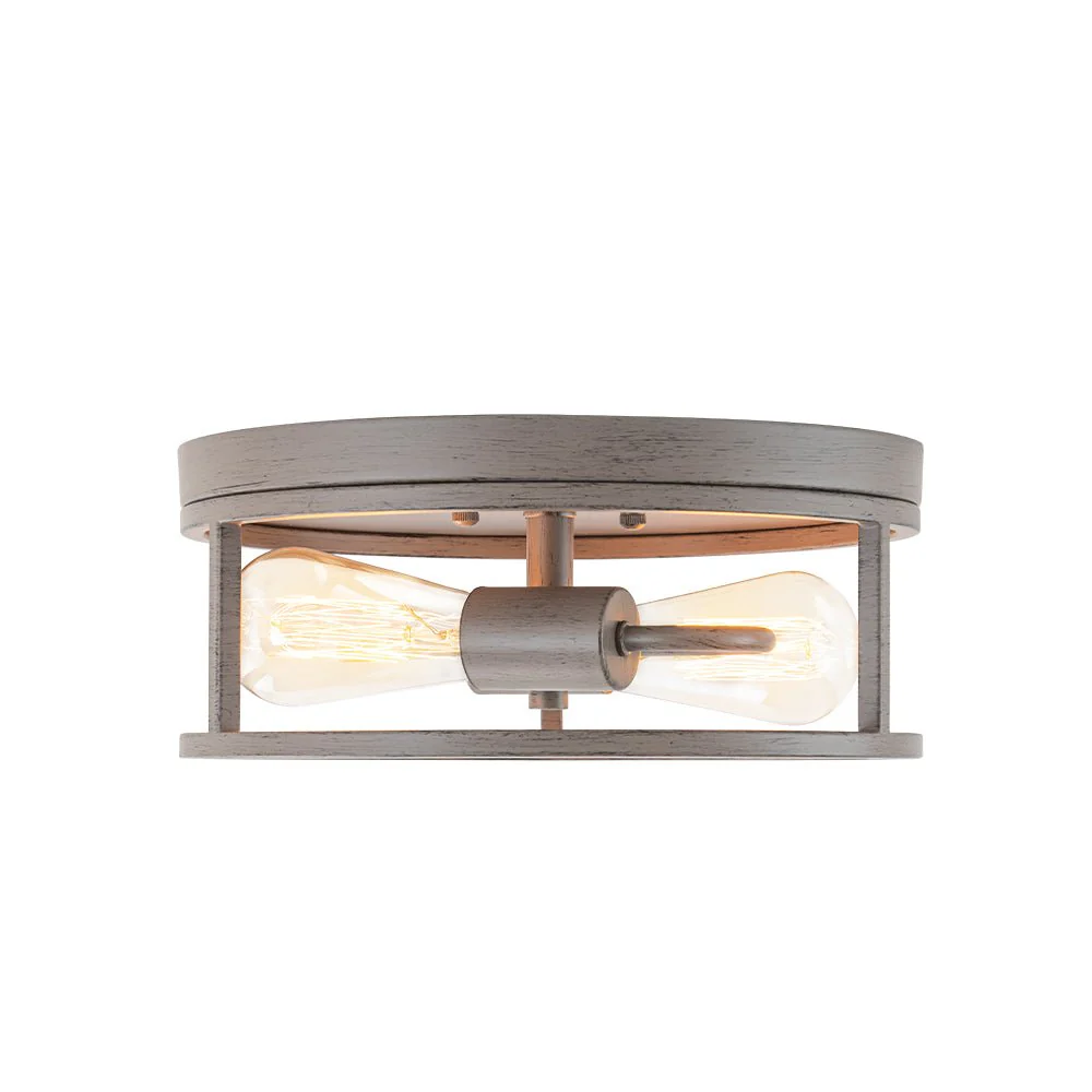 Grey Wood Grain Drum Cage Flush Mount Ceiling Light - Image 6