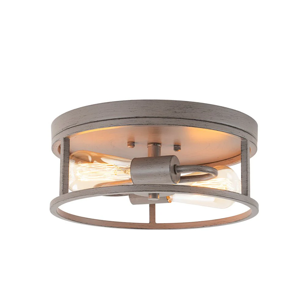 Grey Wood Grain Drum Cage Flush Mount Ceiling Light - Image 7