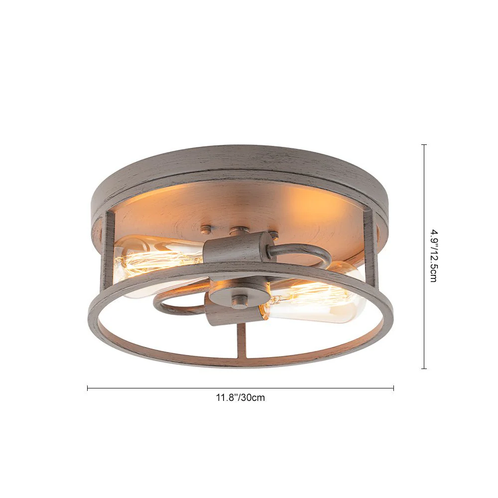 Grey Wood Grain Drum Cage Flush Mount Ceiling Light - Image 8