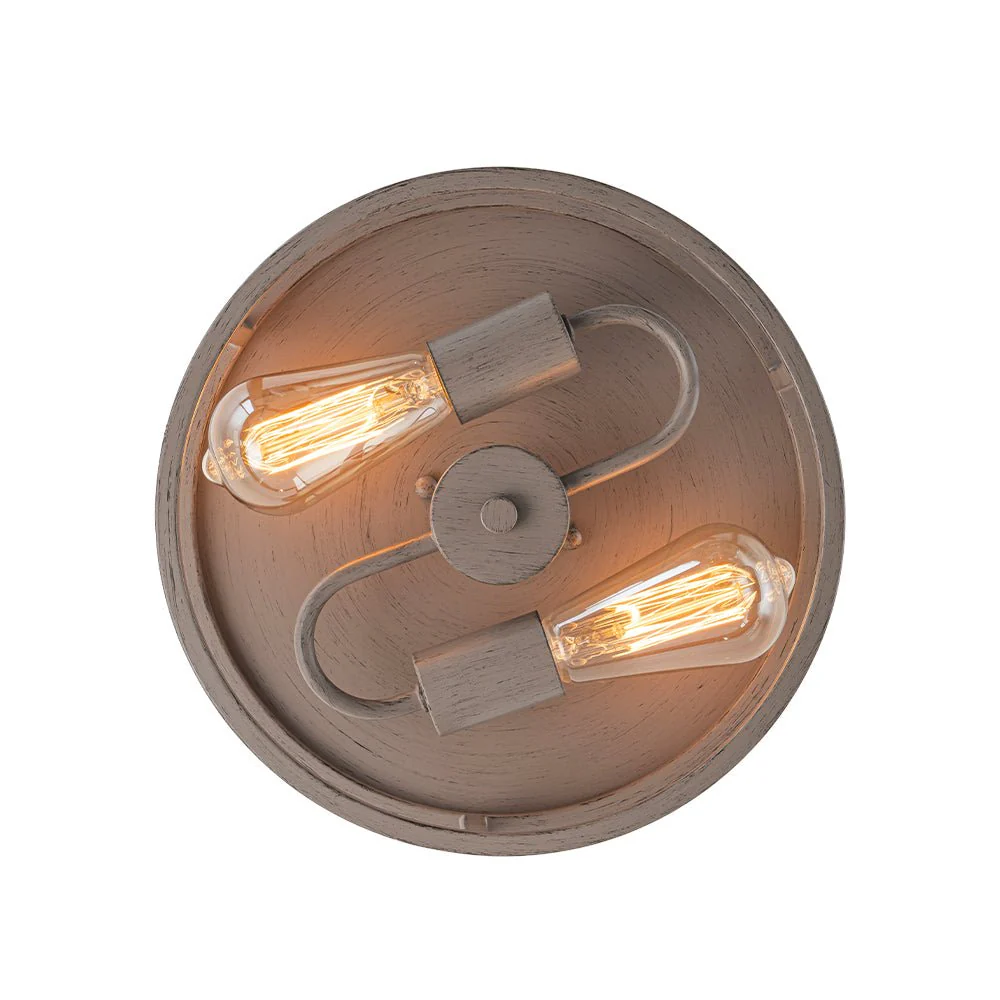 Grey Wood Grain Drum Cage Flush Mount Ceiling Light - Image 9