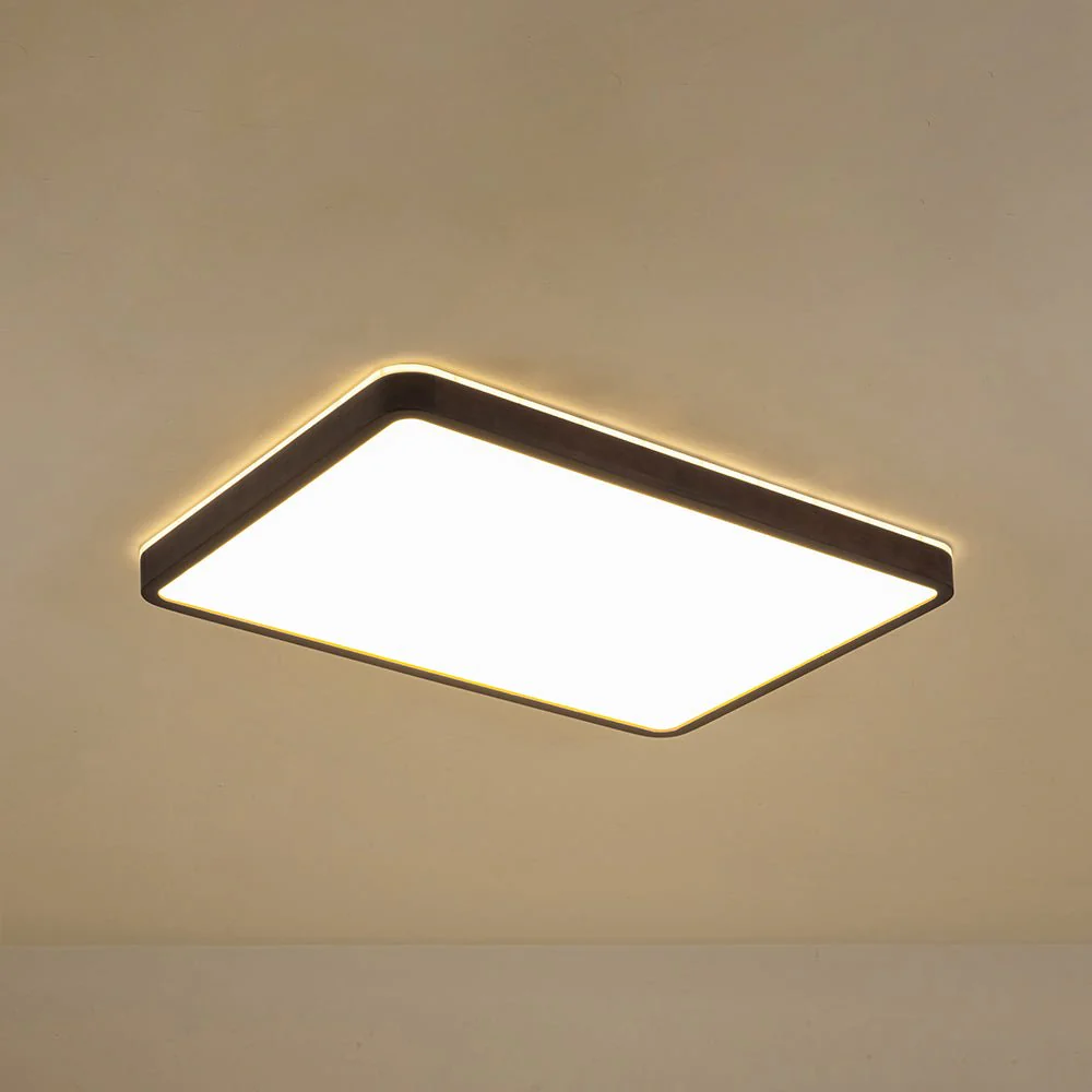 Rustic Rectangle Walnut Wooden Dimmable LED Flush Mount - Image 15