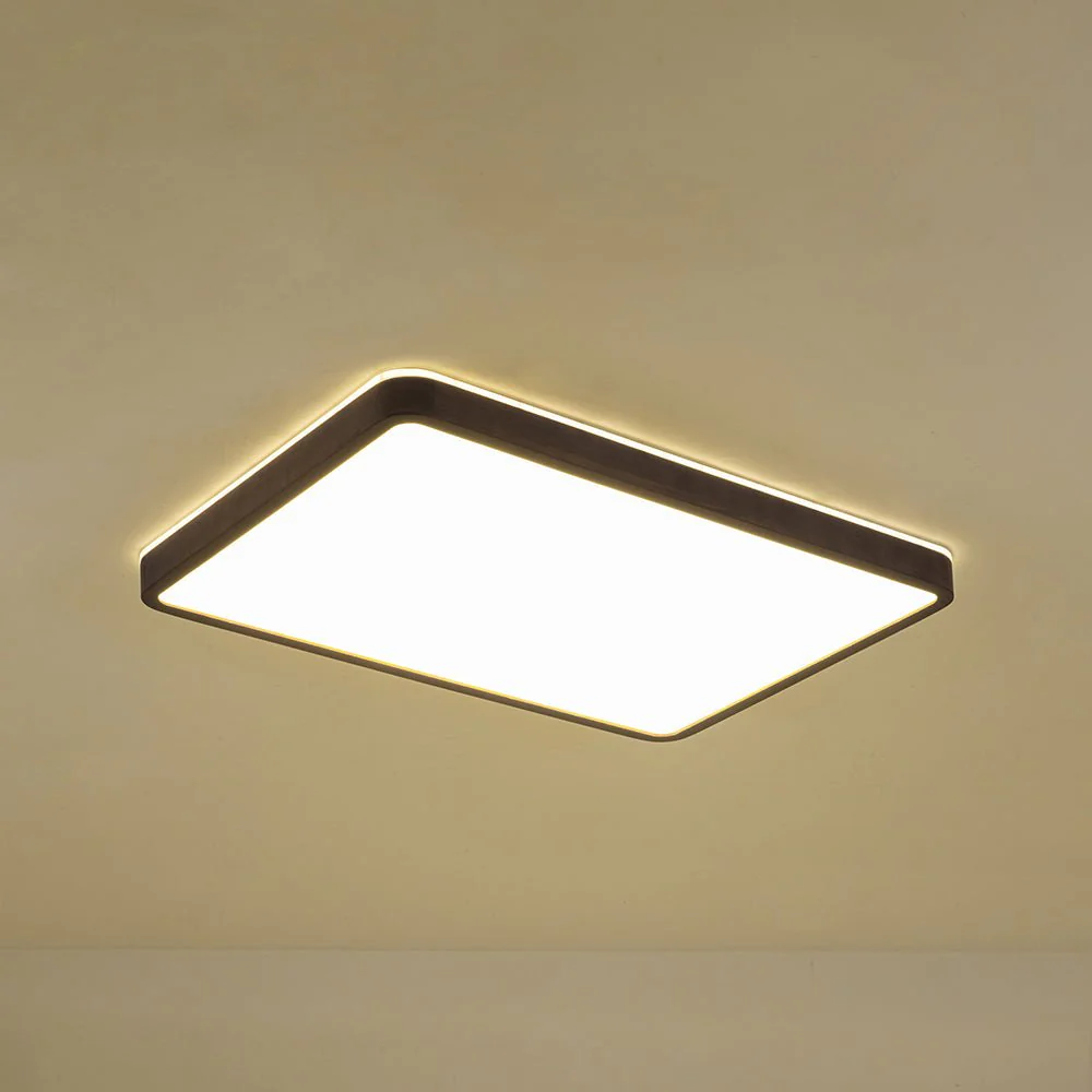 Rustic Rectangle Walnut Wooden Dimmable LED Flush Mount - Image 16