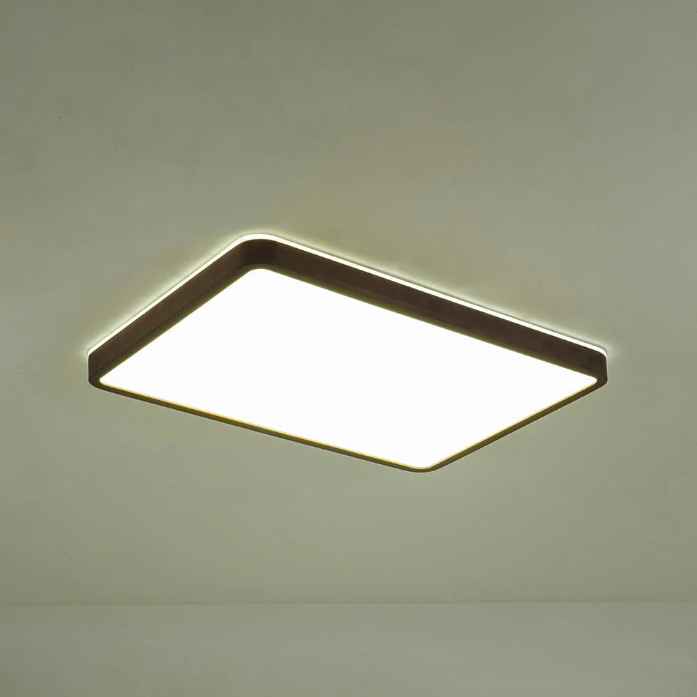 Rustic Rectangle Walnut Wooden Dimmable LED Flush Mount - Image 17