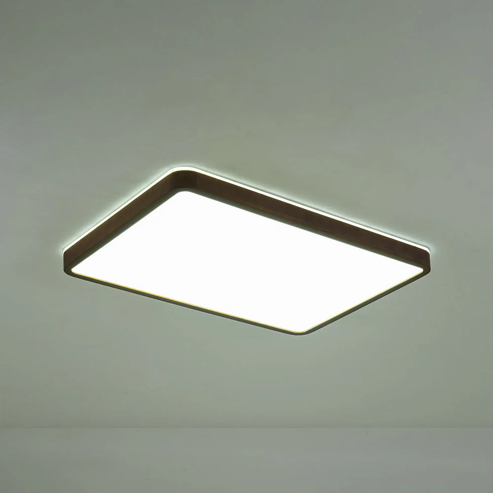 Rustic Rectangle Walnut Wooden Dimmable LED Flush Mount - Image 18