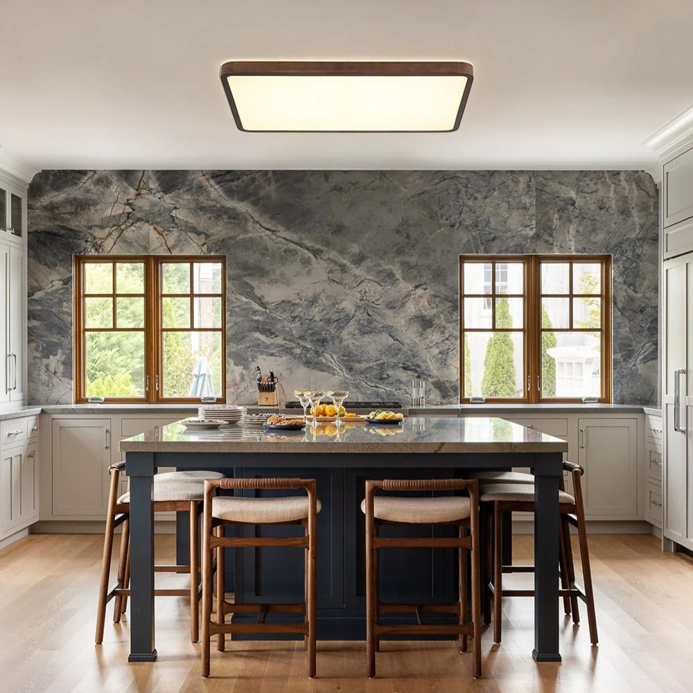 Rustic Rectangle Walnut Wooden Dimmable LED Flush Mount - Image 2