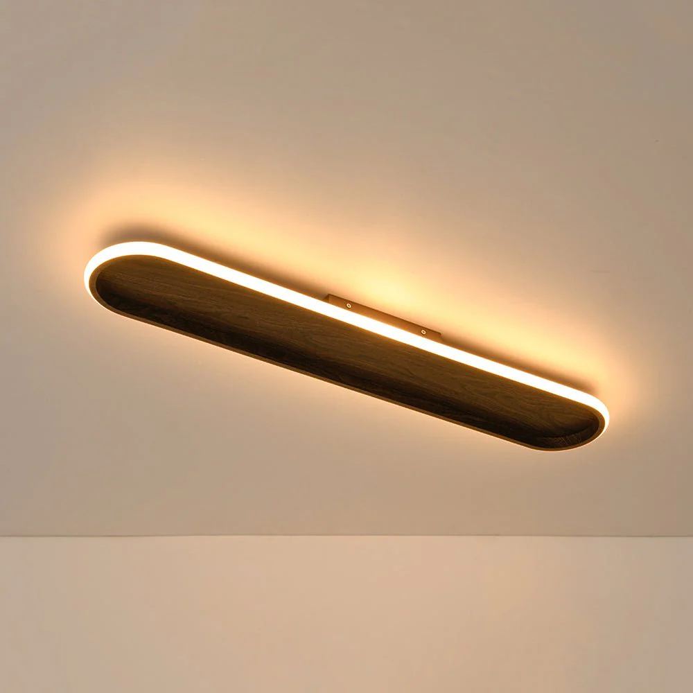 Rustic Walnut Wood Dimmable LED Oval Ring Flush Mount Light - Image 10