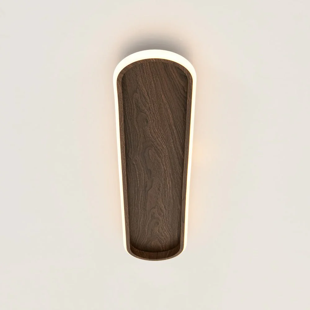 Rustic Walnut Wood Dimmable LED Oval Ring Flush Mount Light - Image 12