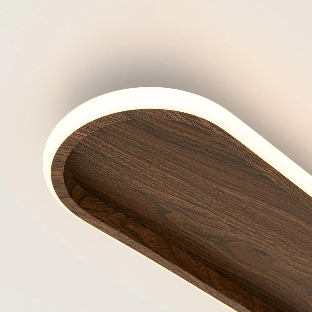 Rustic Walnut Wood Dimmable LED Oval Ring Flush Mount Light - Image 13