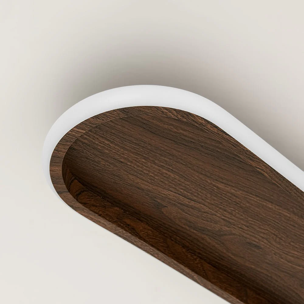 Rustic Walnut Wood Dimmable LED Oval Ring Flush Mount Light - Image 14