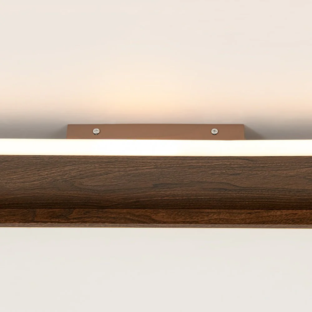 Rustic Walnut Wood Dimmable LED Oval Ring Flush Mount Light - Image 15