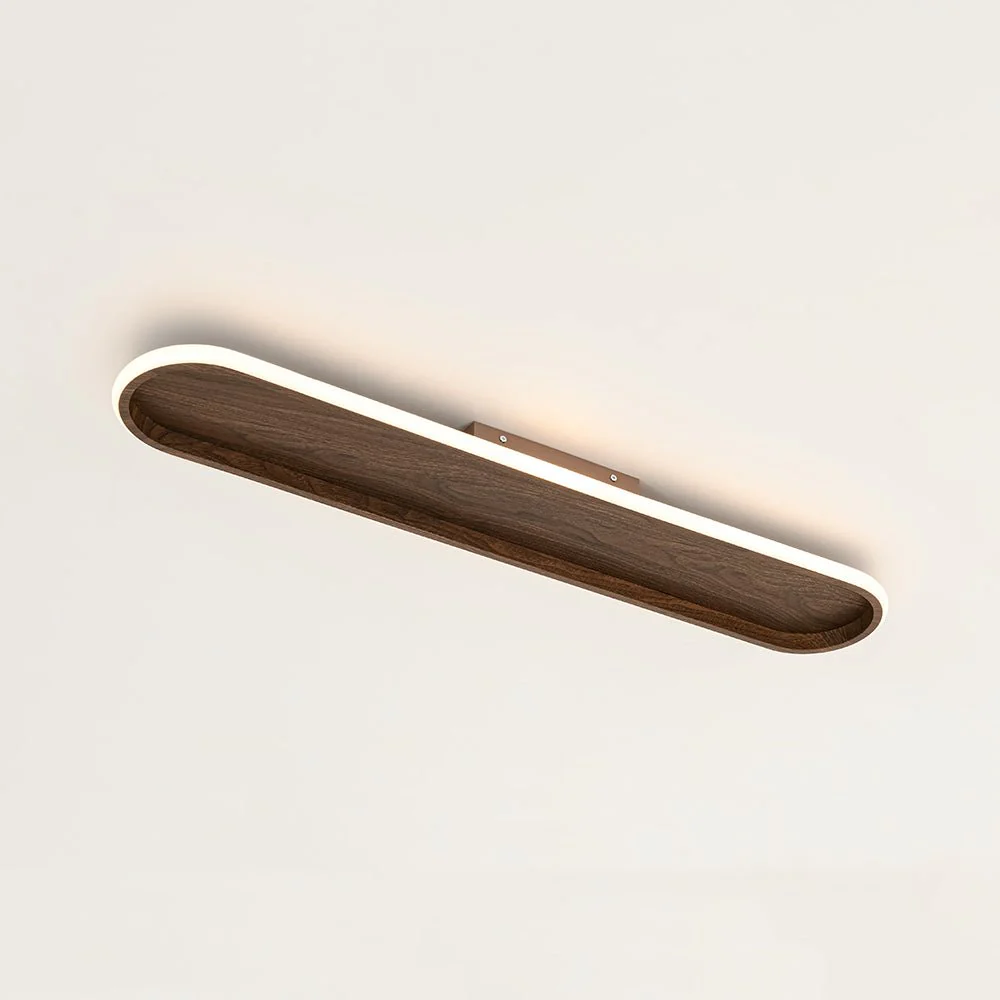 Rustic Walnut Wood Dimmable LED Oval Ring Flush Mount Light - Image 3