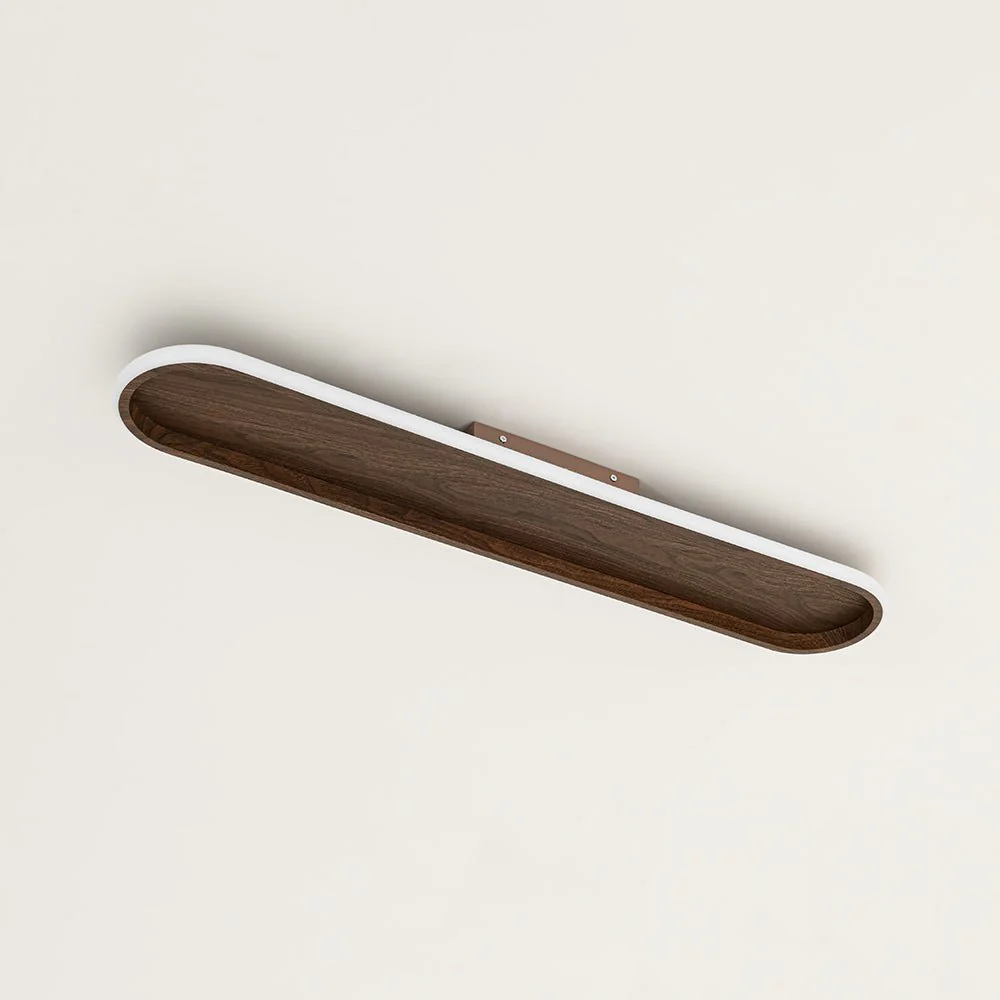 Rustic Walnut Wood Dimmable LED Oval Ring Flush Mount Light - Image 4