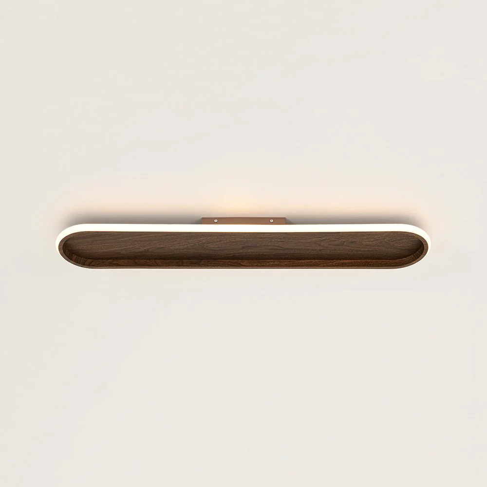 Rustic Walnut Wood Dimmable LED Oval Ring Flush Mount Light - Image 5