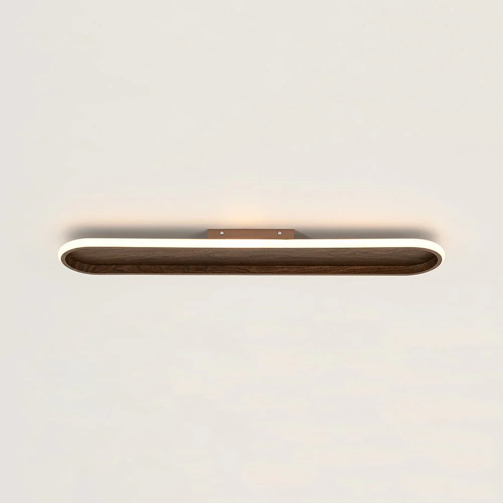 Rustic Walnut Wood Dimmable LED Oval Ring Flush Mount Light - Image 6