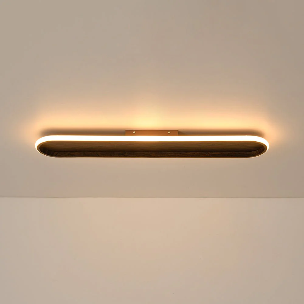 Rustic Walnut Wood Dimmable LED Oval Ring Flush Mount Light - Image 7