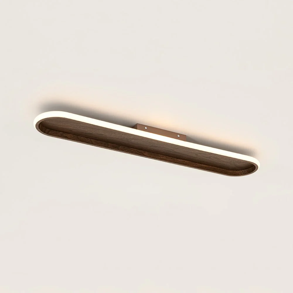 Rustic Walnut Wood Dimmable LED Oval Ring Flush Mount Light - Image 9