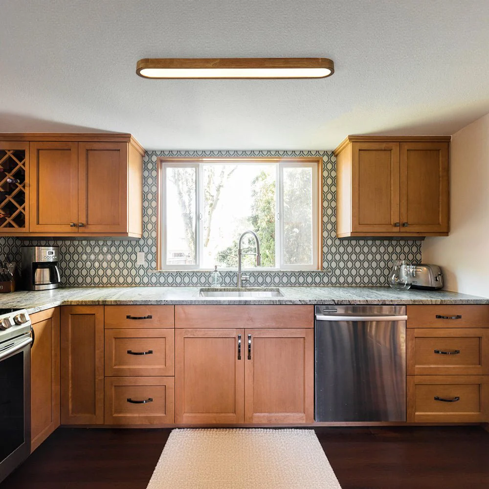 Rustic Walnut Wood Oval Dimmable LED Flush Mount Light - Image 2