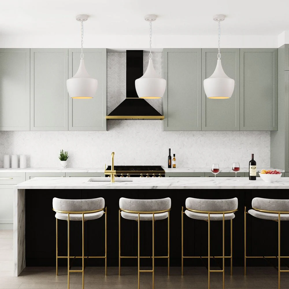 Scandinavian 1-Light Geometric White Kitchen Pendant Light - Image 4
