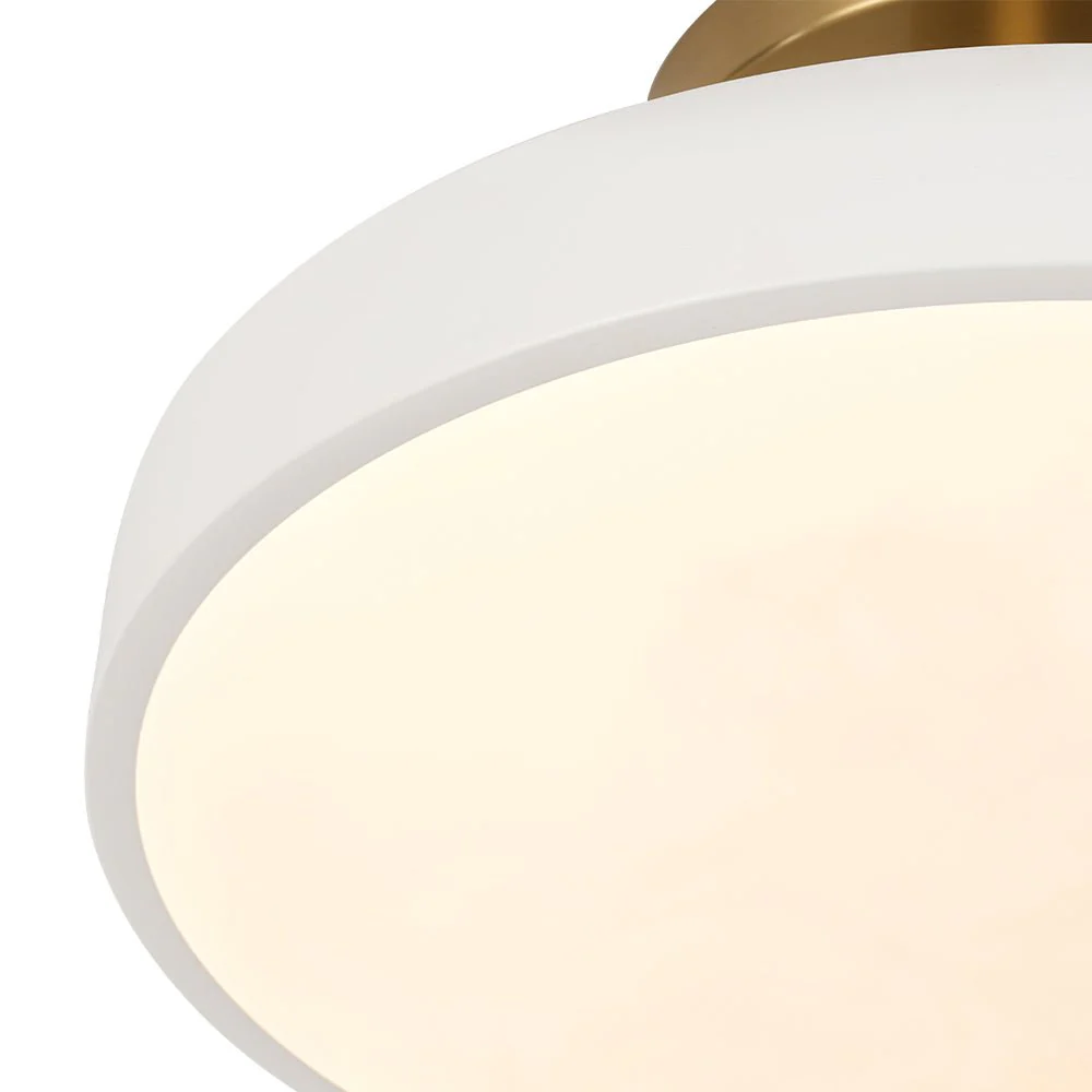 Scandinavian Brass White Round Dimmable LED Semi Flush Light - Image 10