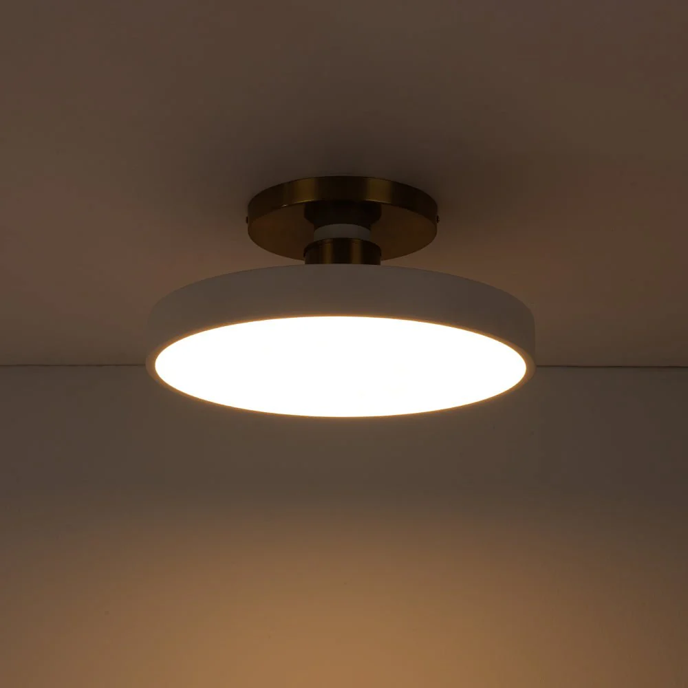 Scandinavian Brass White Round Dimmable LED Semi Flush Light - Image 13