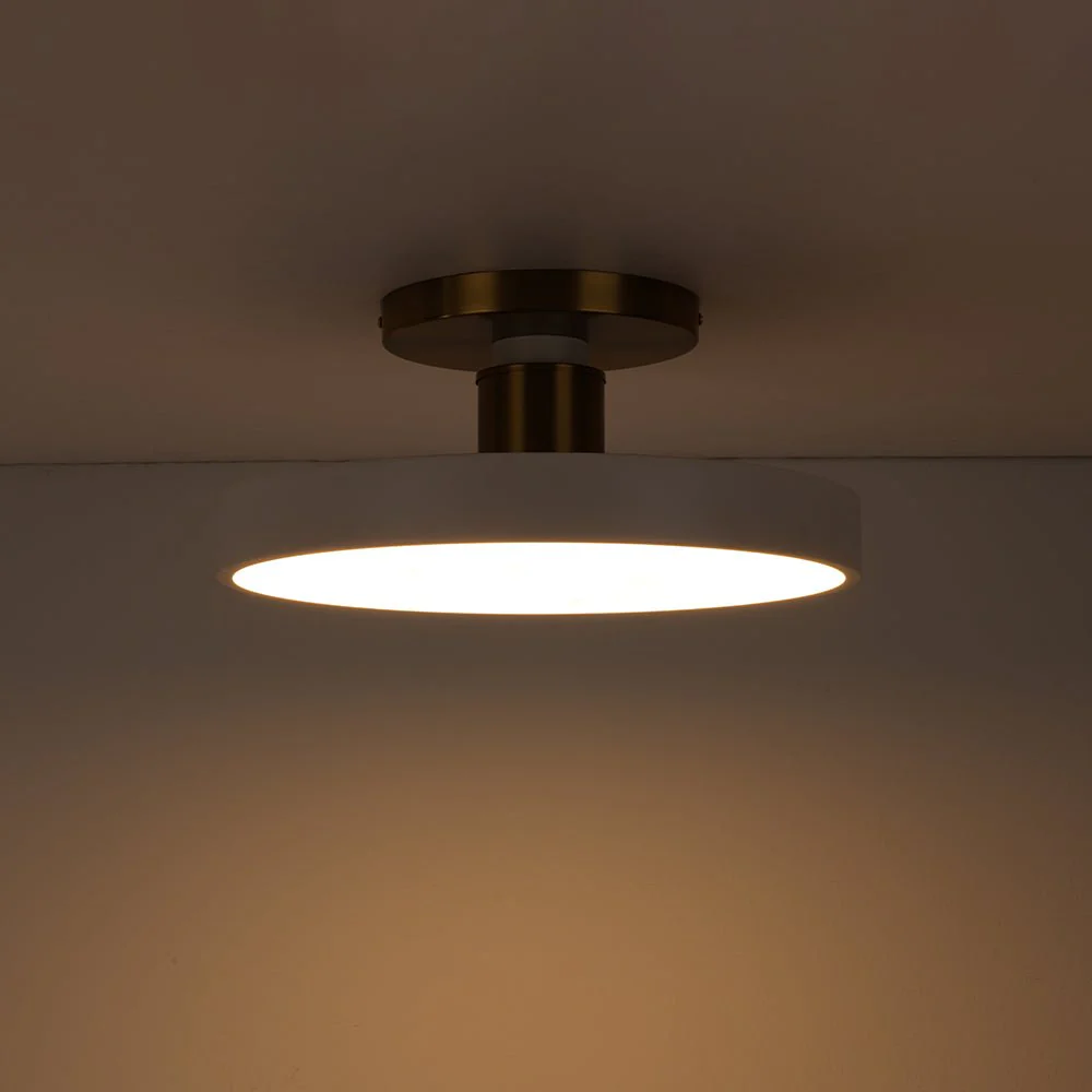 Scandinavian Brass White Round Dimmable LED Semi Flush Light - Image 14