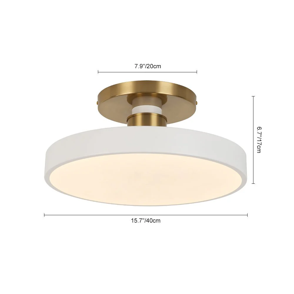 Scandinavian Brass White Round Dimmable LED Semi Flush Light - Image 15