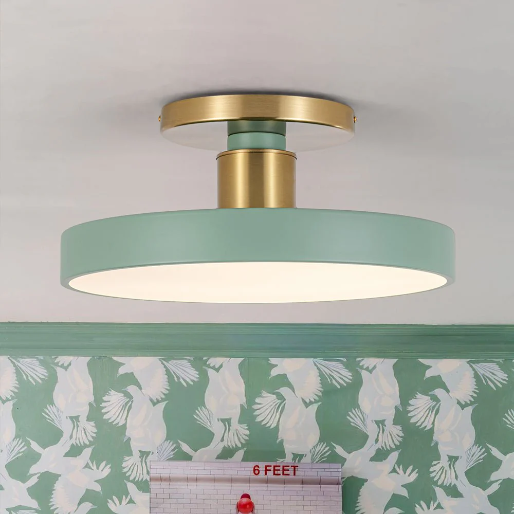 Scandinavian Brass White Round Dimmable LED Semi Flush Light - Image 3
