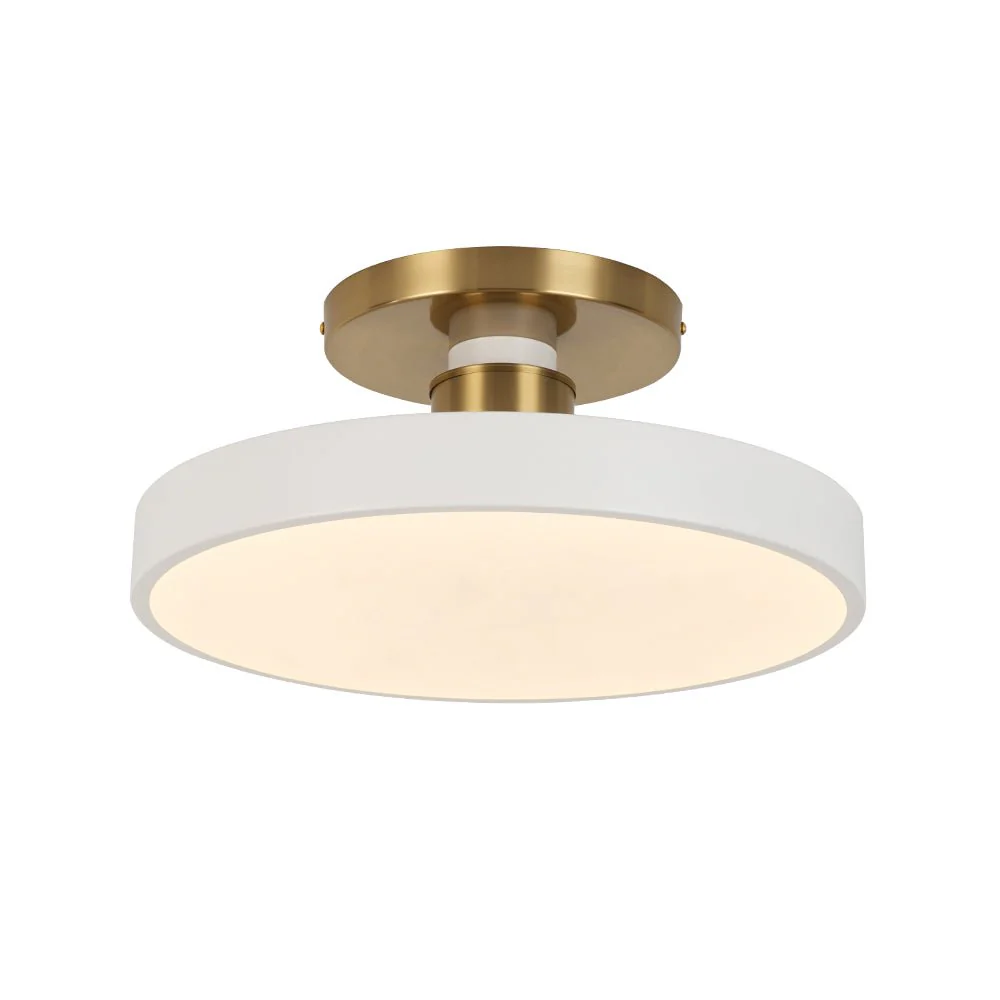 Scandinavian Brass White Round Dimmable LED Semi Flush Light - Image 5