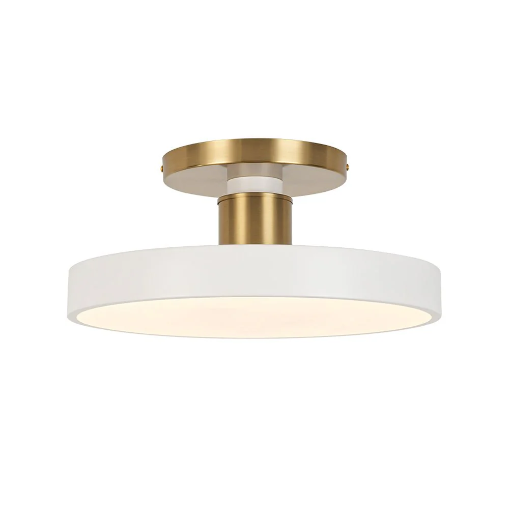 Scandinavian Brass White Round Dimmable LED Semi Flush Light - Image 7