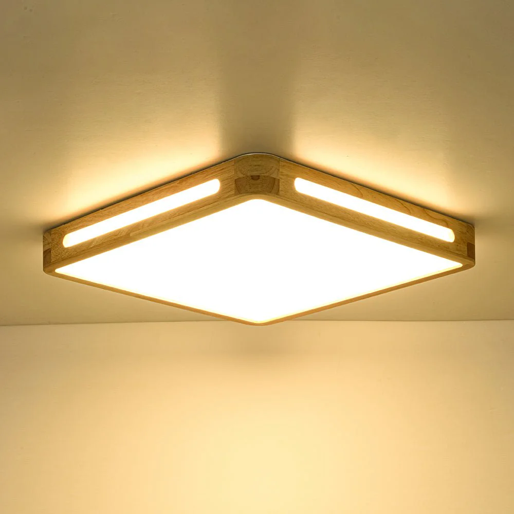 Scandinavian Wooden Dimmable LED Square Flush Mount - Image 14