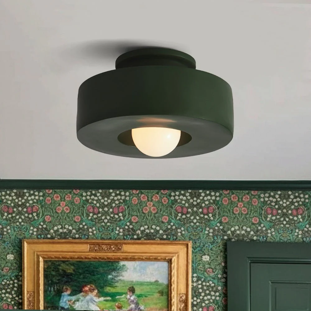Scandinavian Minimalist Red Velvet Round Single Ceiling Light - Image 3