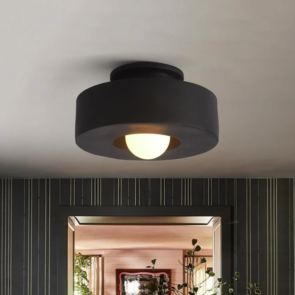 Scandinavian Minimalist Red Velvet Round Single Ceiling Light - Image 6