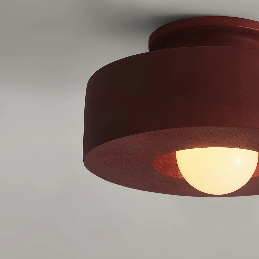 Scandinavian Minimalist Red Velvet Round Single Ceiling Light - Image 8