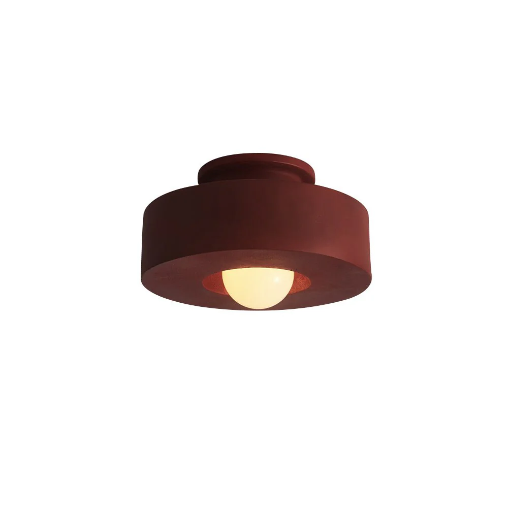 Scandinavian Minimalist Red Velvet Round Single Ceiling Light - Image 9