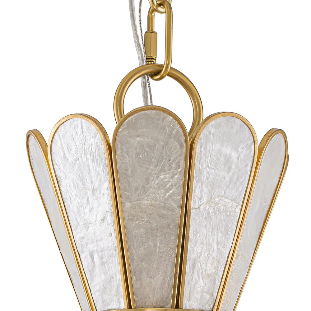 Sculptural Bloom 1-Light Brass Capiz Shell Glass Pendant - Image 13