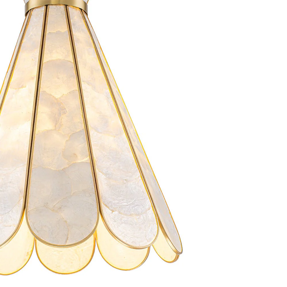 Sculptural Bloom 1-Light Brass Capiz Shell Glass Pendant - Image 15