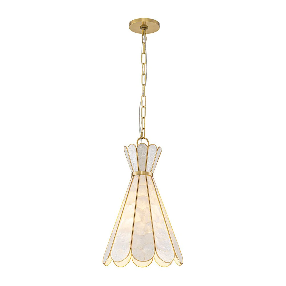 Sculptural Bloom 1-Light Brass Capiz Shell Glass Pendant - Image 4