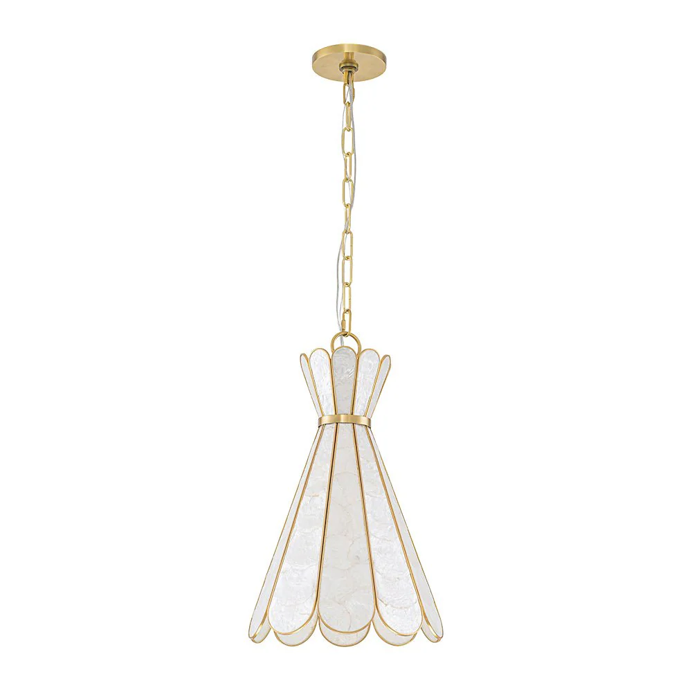 Sculptural Bloom 1-Light Brass Capiz Shell Glass Pendant - Image 5